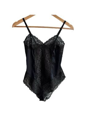 Vintage 90s Lingerie Bodysuit Teddy Sz S Black Lace Lacy Pinup Goth Burlesque